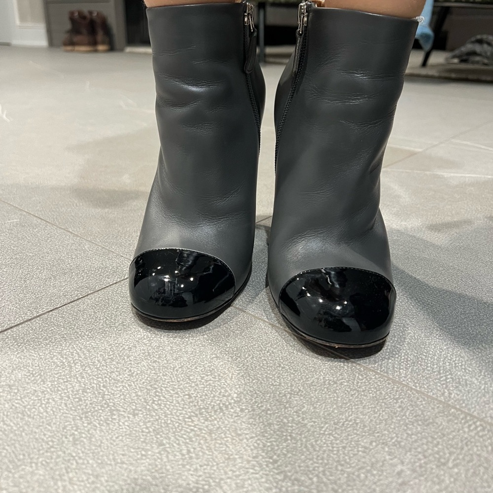 Chanel Gray and black patent toe booties